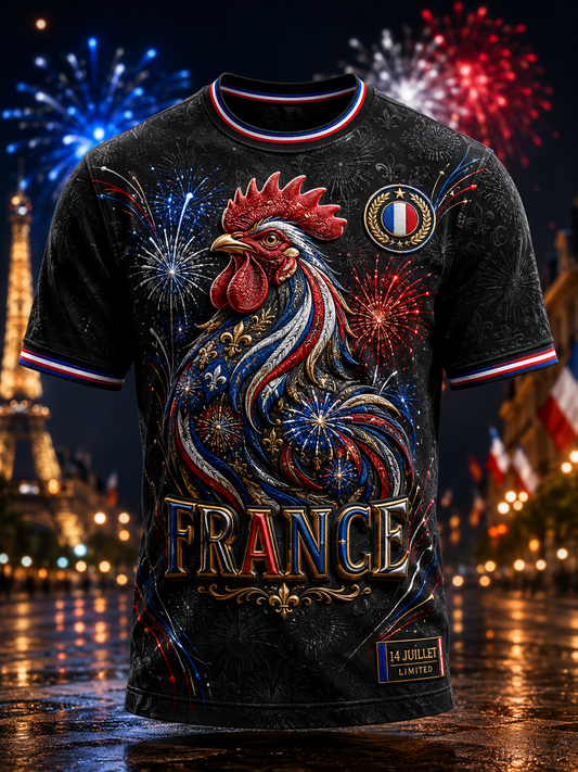 T-shirt manches courtes de la fête nationale française pour hommes