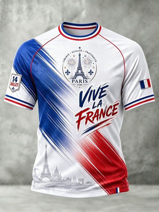 Chemise française à manches courtes pour la fête nationale du 14 juillet pour hommes