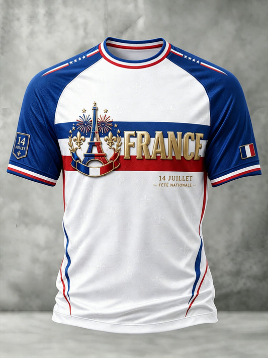 Chemise française à manches courtes pour la fête nationale du 14 juillet pour hommes