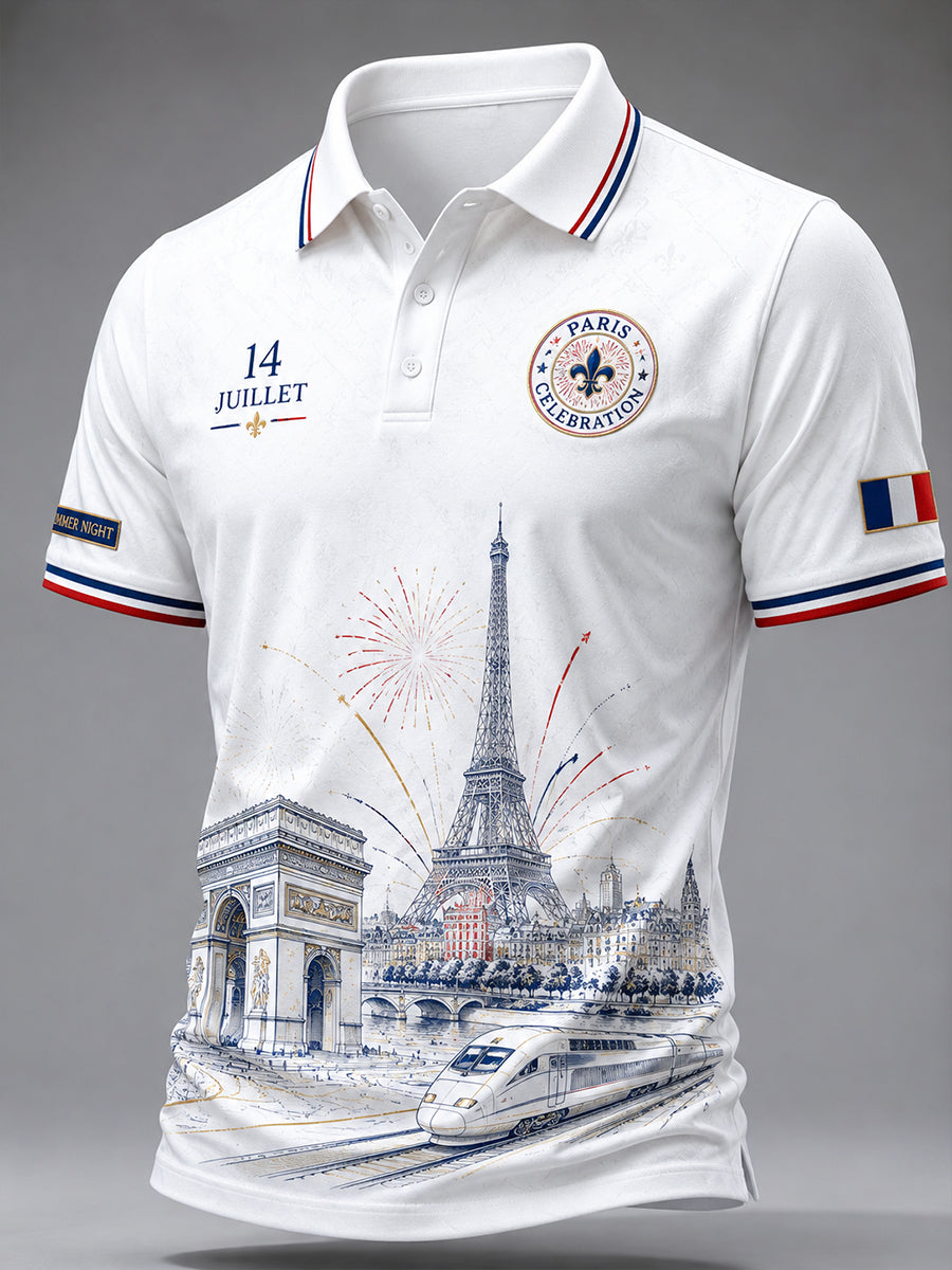 Chemise française à manches courtes pour la fête nationale du 14 juillet pour hommes