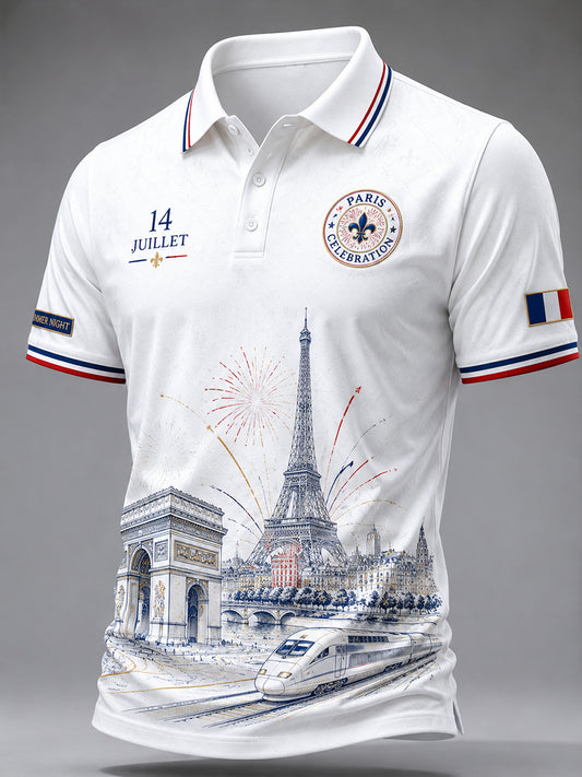Chemise française à manches courtes pour la fête nationale du 14 juillet pour hommes