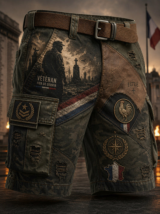 Shorts décontractés French Veteran Art Print pour hommes