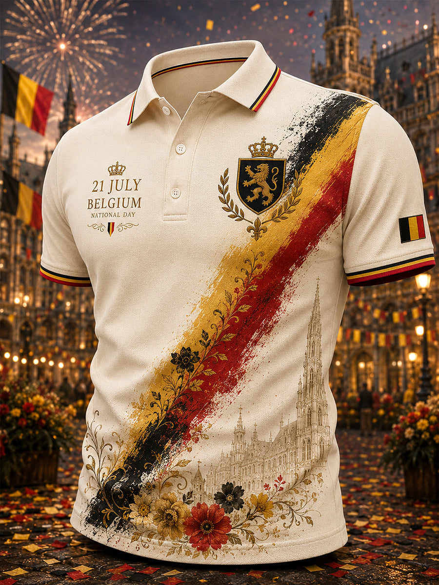 Polo à manches courtes pour homme orné de motifs inspirés de la fête nationale