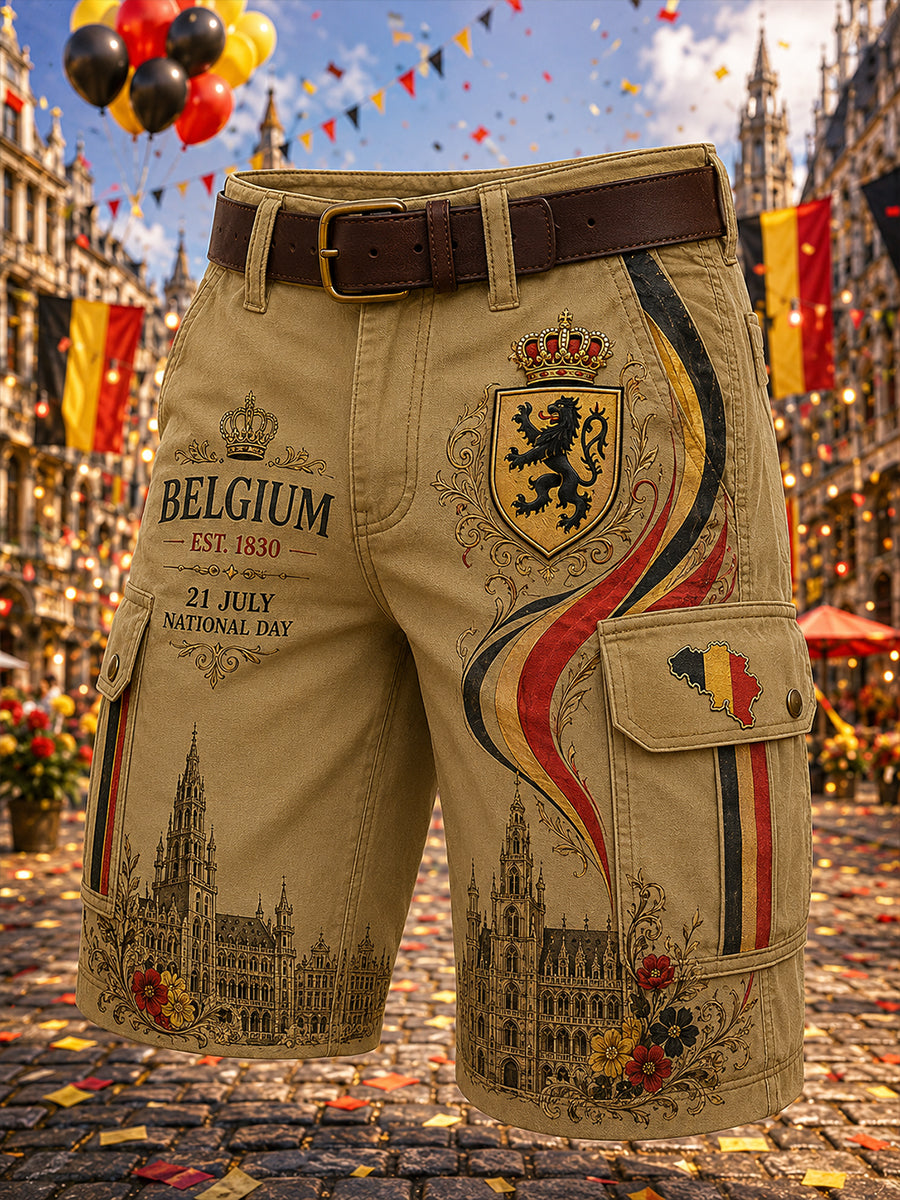 Pantalons cargo courts à imprimé sur le thème de la Journée nationale pour hommes
