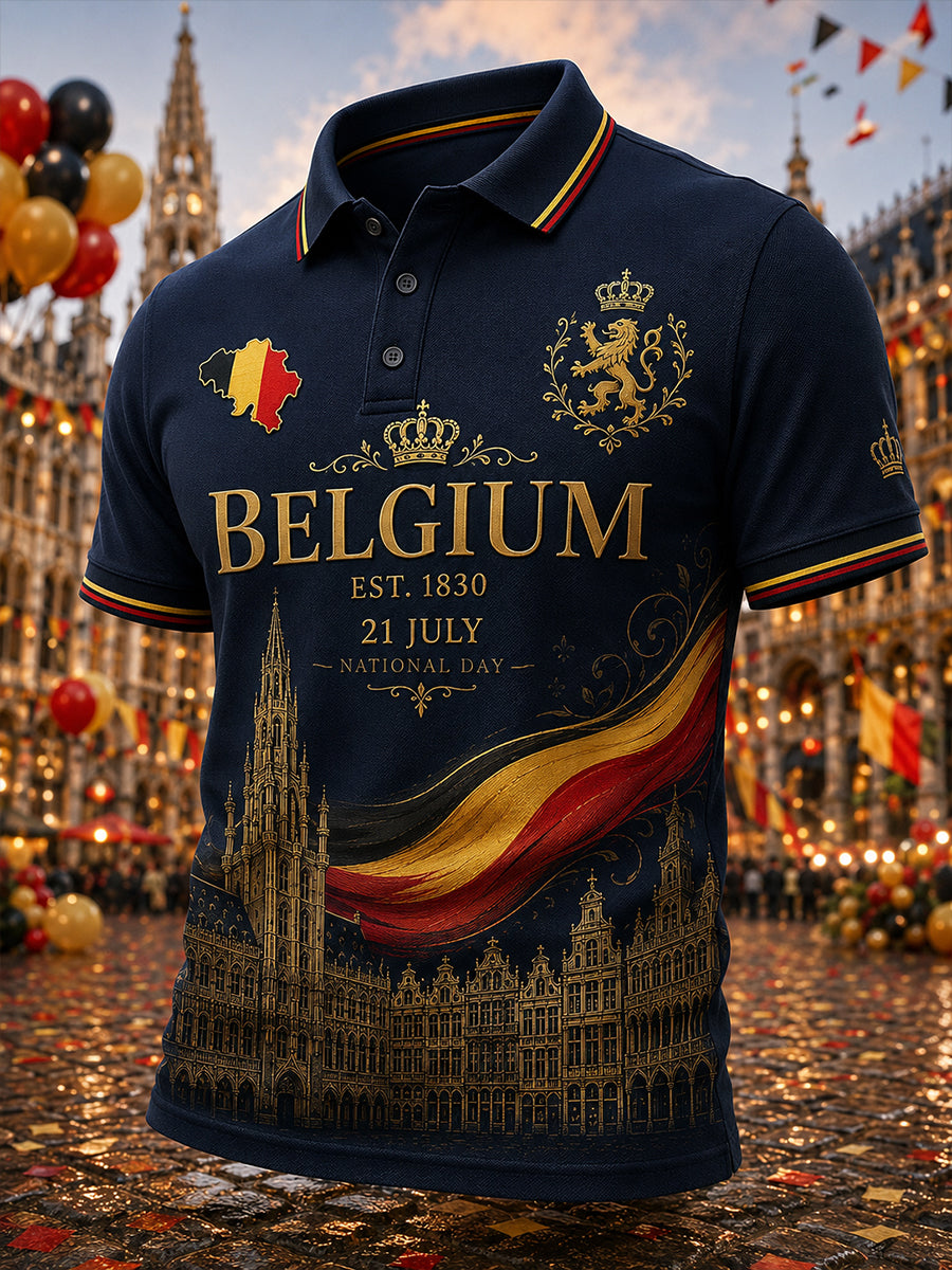 Polo à manches courtes pour homme orné de motifs inspirés de la fête nationale
