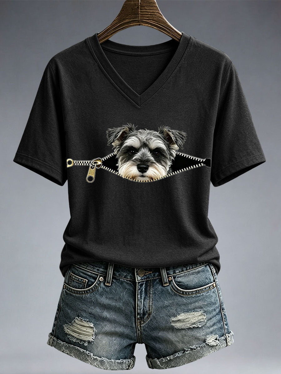 T-shirt drôle à imprimé Schnauzer Femme
