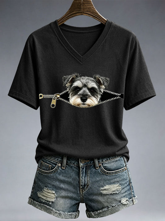 T-shirt drôle à imprimé Schnauzer Femme