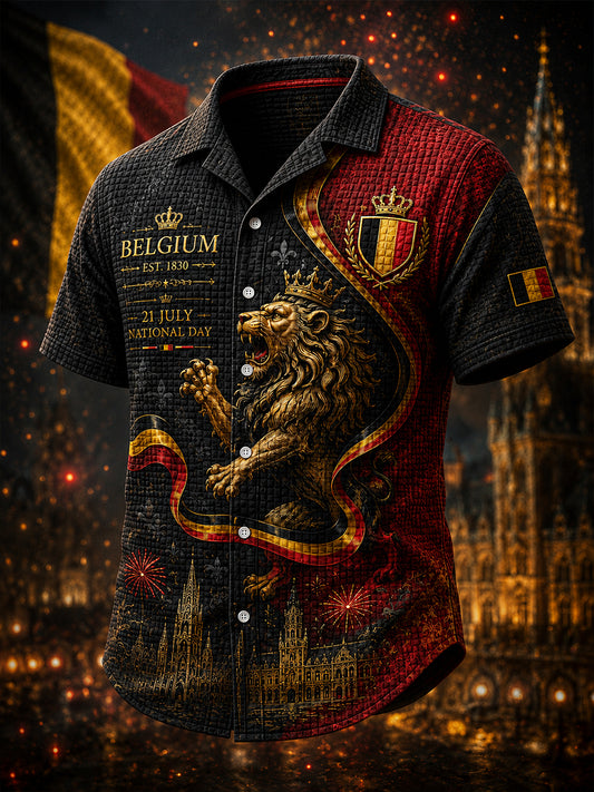Chemise à manches courtes pour homme, motif léopard, texture gaufre, Journée nationale des hommes