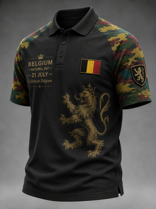 Polo à manches courtes imprimé sur le thème de la fête nationale Homme