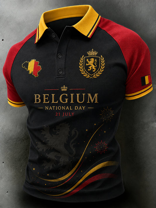 Polo à manches courtes pour homme, imprimé sur le thème de la Journée nationale