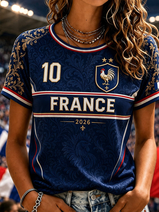 T-shirt femme France Football à col rond et manches courtes