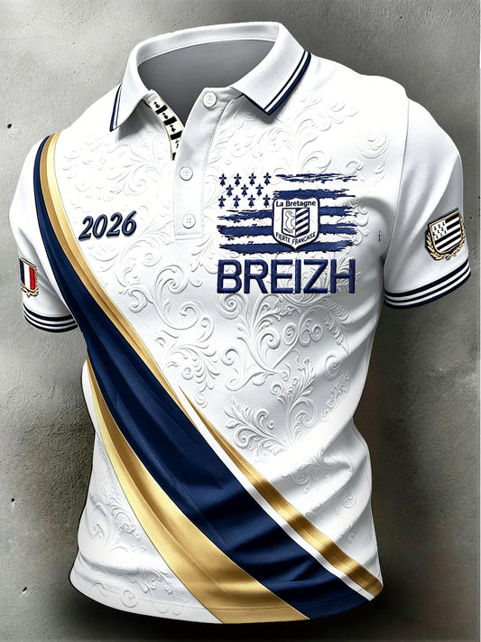 Polo blanc à imprimé minimaliste pour homme, Bretagne française 2026