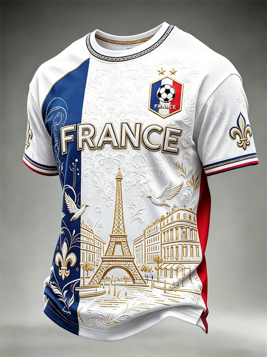 T-shirt manches courtes pour homme France Football Paris motif drapeau et blocs de couleur