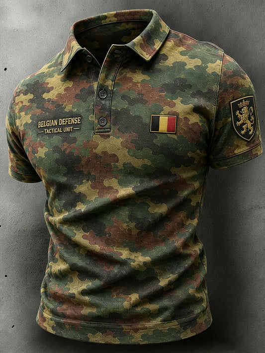 Polo homme à manches courtes au motif vintage de style militaire