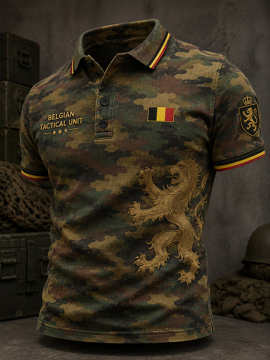 Polo homme à manches courtes au motif vintage de style militaire