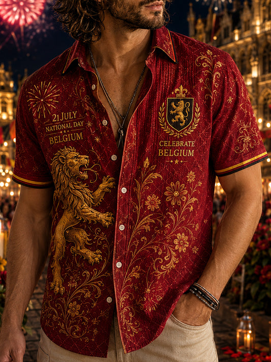 Chemise pour homme à manches courtes, ornée d’un imprimé sur le thème de la fête nationale
