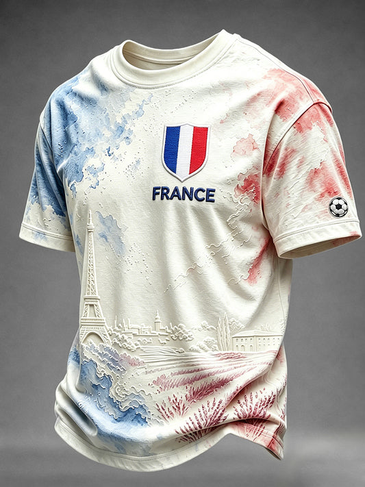 T-shirt manches courtes pour homme, motif inspiré de France Football