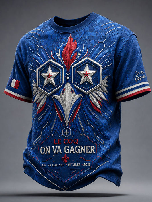 T-shirt imprimé pour homme France Funny Stars Football Lover