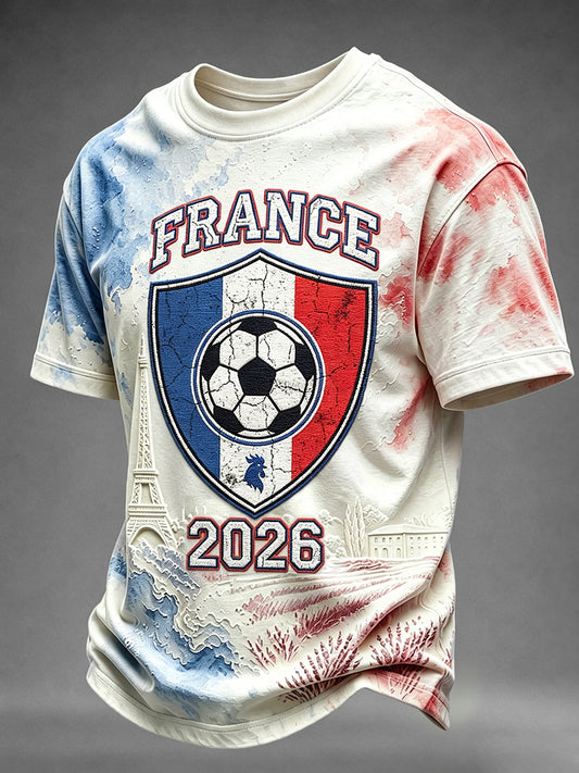 T-shirt à manches courtes avec impression artistique inspirée de France Football pour homme