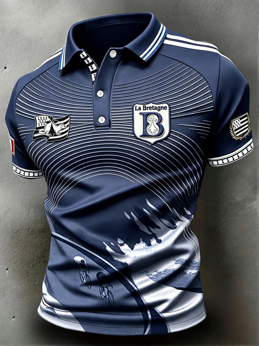 Polo de sport décontracté pour homme, bleu foncé, motif cycliste breton français