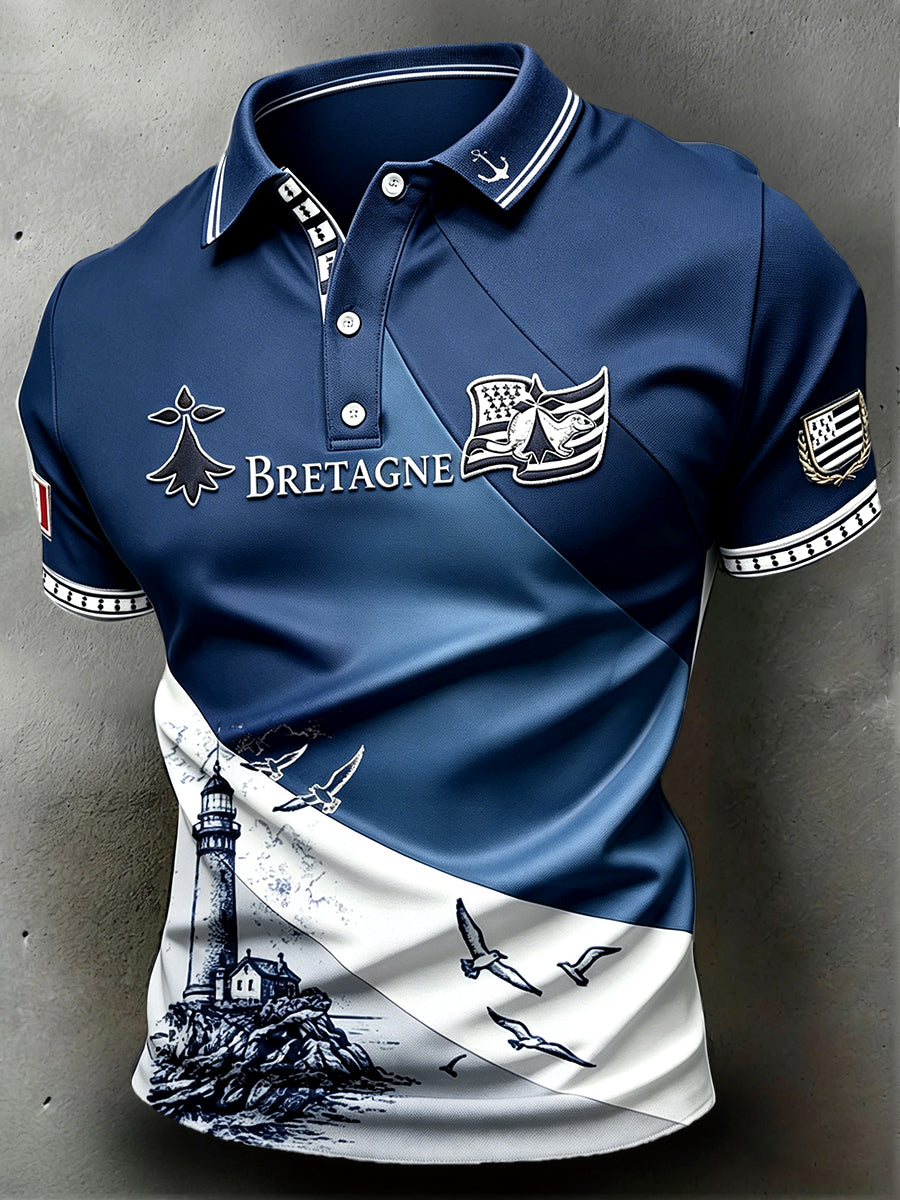 Polo de sport décontracté pour homme, imprimé phare de Bretagne, France