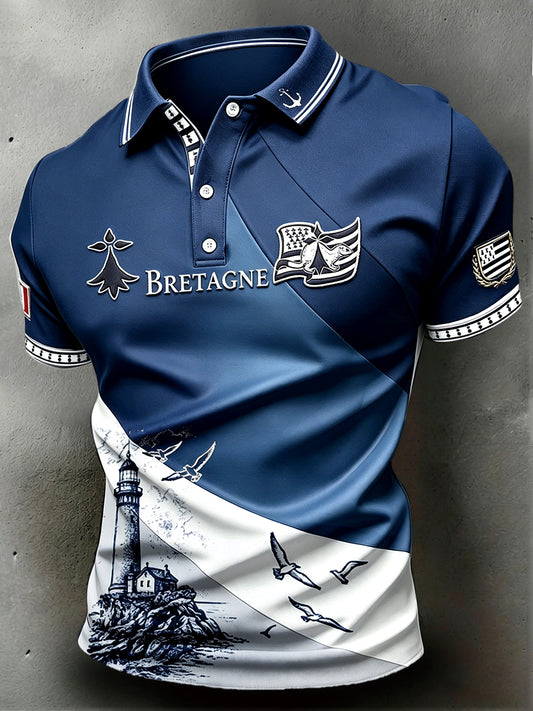 Polo de sport décontracté pour homme, imprimé phare de Bretagne, France