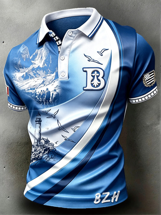 Polo décontracté pour homme à imprimé cycliste breton