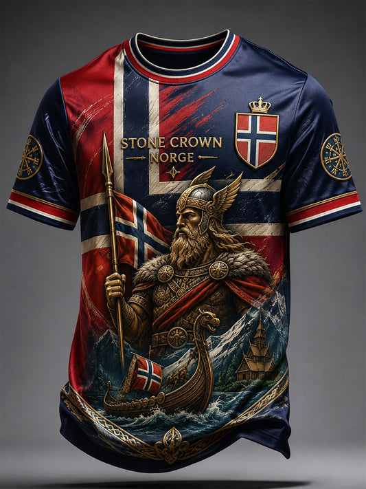T-shirt décontracté rétro norvégien Viking Warrior Art