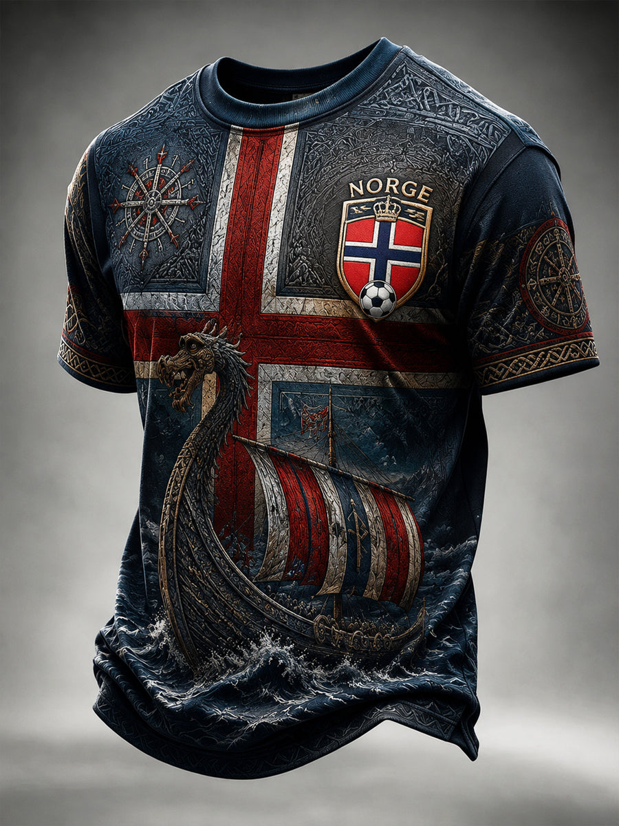 T-shirt décontracté artistique rétro norvégien Viking Forward