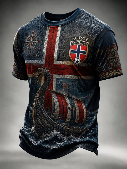 T-shirt décontracté artistique rétro norvégien Viking Forward