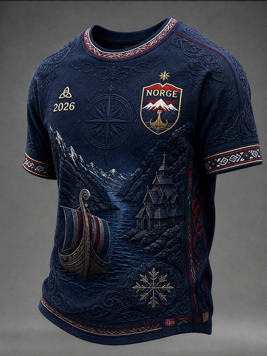 T-shirt décontracté rétro art viking norvégien