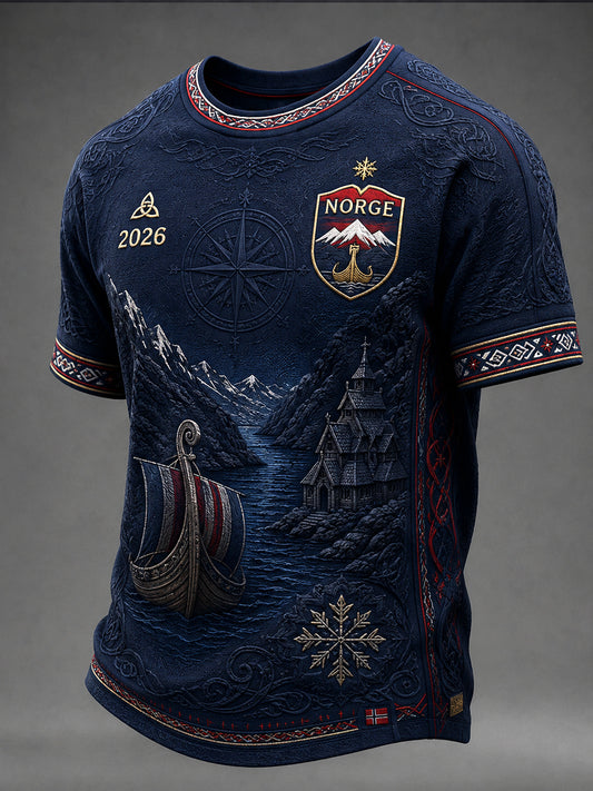 T-shirt décontracté rétro art viking norvégien