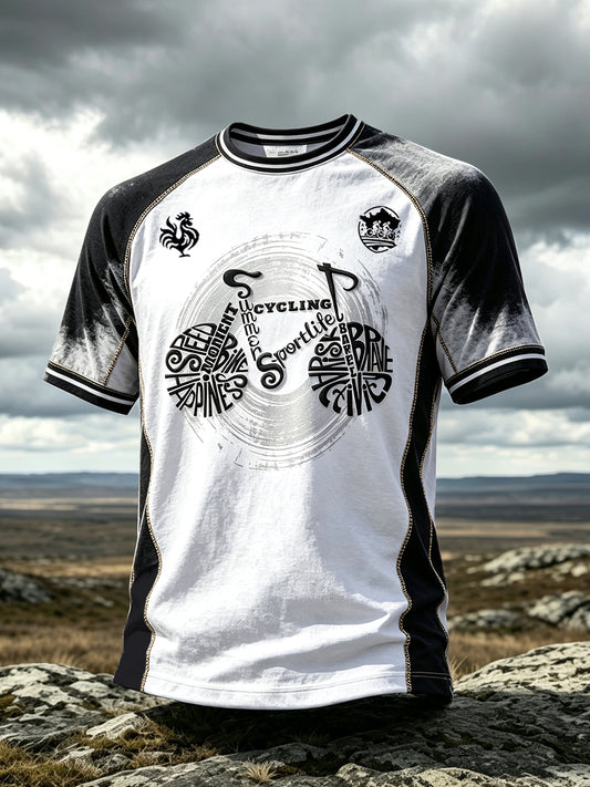 T-shirt décontracté à imprimé graffiti noir et blanc pour hommes, cyclisme français