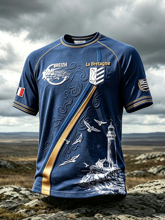 T-shirt décontracté imprimé 3D French Brittany Lighthouse pour hommes