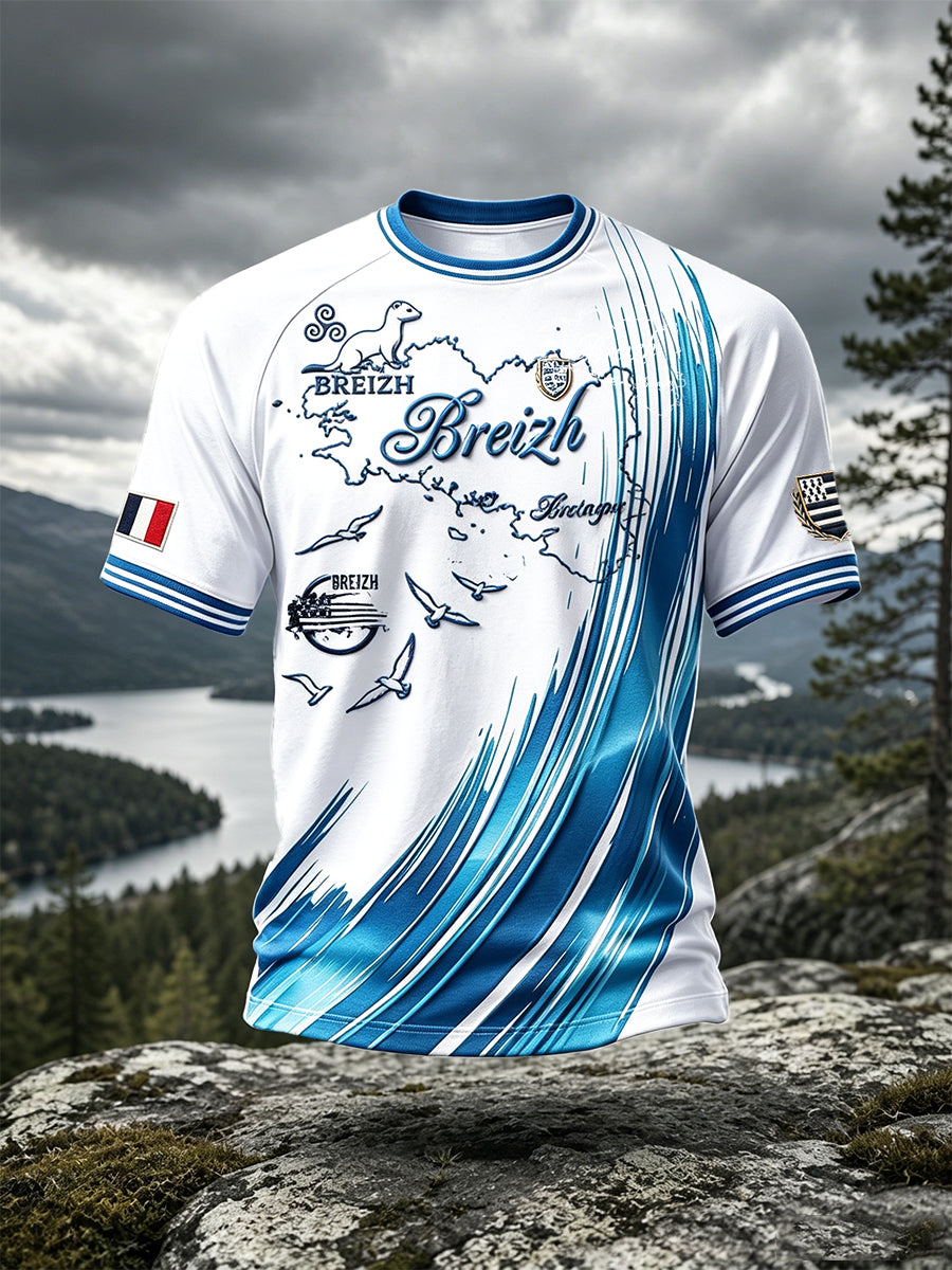 T-shirt décontracté à imprimé belette blanche Bretagne française pour hommes