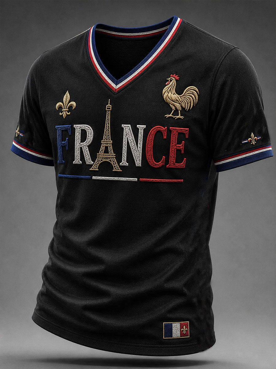 T-shirt à col en V pour hommes, modèle France
