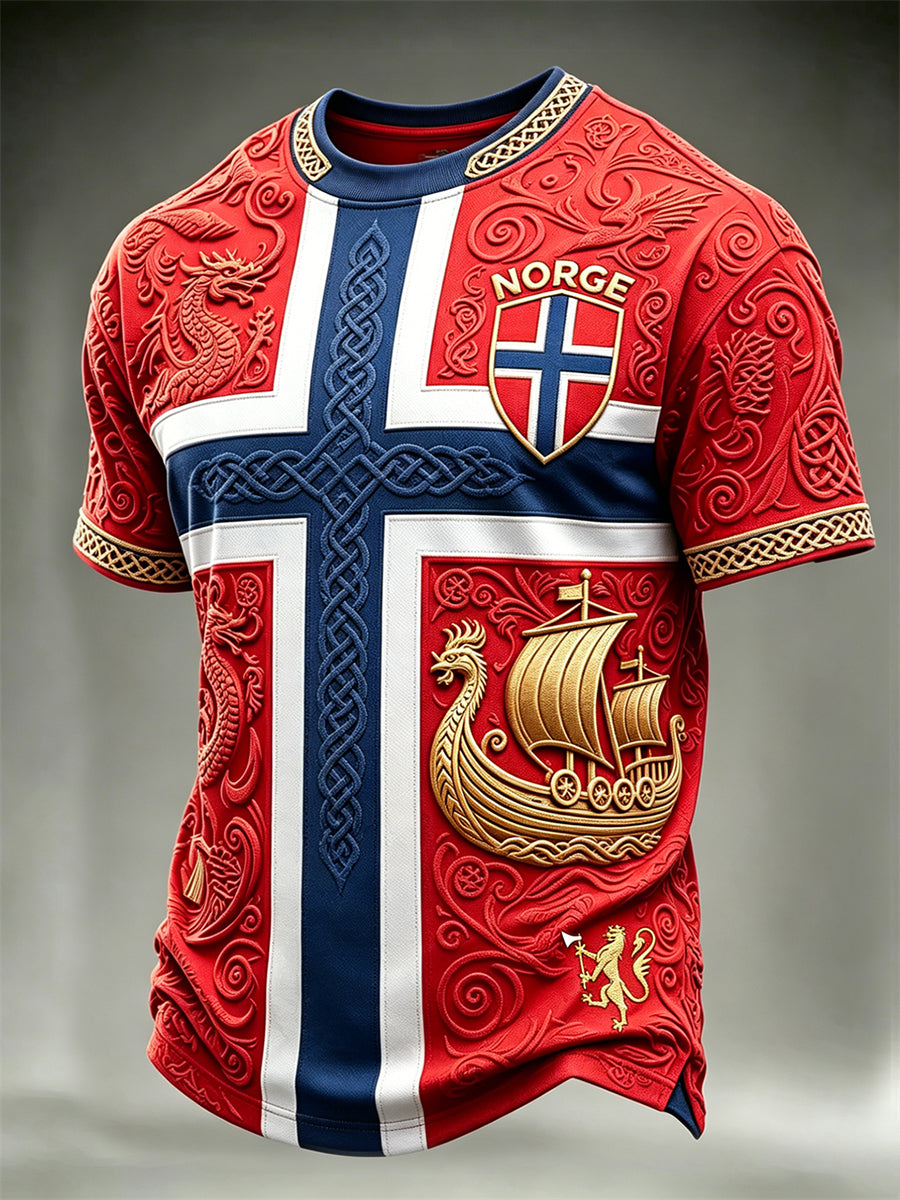 Hommes de Norvège Football Viking Navire & Dragons Celtique Drapeau Colorblock Imprimer manches courtes t-shirt