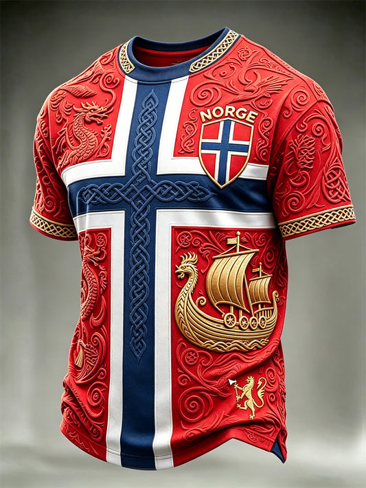Hommes de Norvège Football Viking Navire & Dragons Celtique Drapeau Colorblock Imprimer manches courtes t-shirt