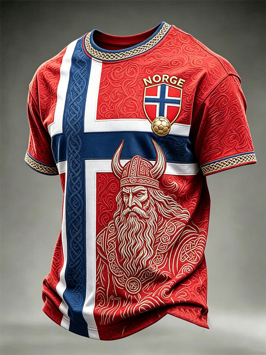 Hommes Norvège Norge Football Viking Guerrier Celtique Noeud Drapeau Colorblock Imprimer manches courtes t-shirt