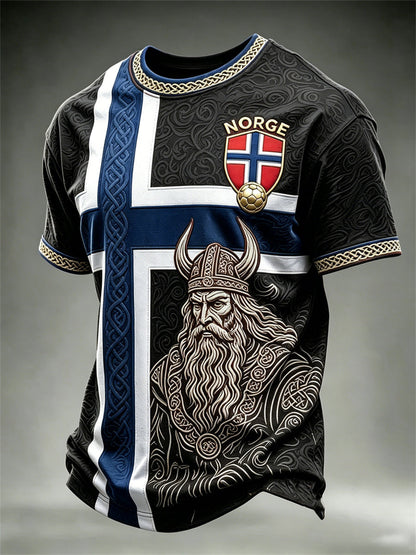 Hommes Norvège Norge Football Viking Guerrier Celtique Noeud Drapeau Colorblock Imprimer manches courtes t-shirt