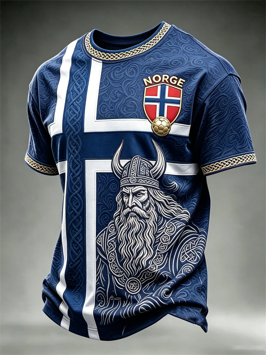Hommes Norvège Norge Football Viking Guerrier Celtique Noeud Drapeau Colorblock Imprimer manches courtes t-shirt