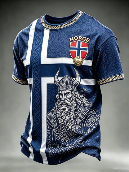 Hommes Norvège Norge Football Viking Guerrier Celtique Noeud Drapeau Colorblock Imprimer manches courtes t-shirt