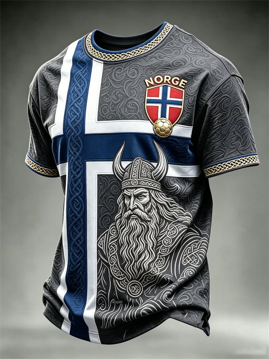 Hommes Norvège Norge Football Viking Guerrier Celtique Noeud Drapeau Colorblock Imprimer manches courtes t-shirt