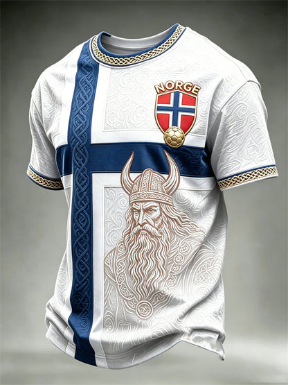 Hommes Norvège Norge Football Viking Guerrier Celtique Noeud Drapeau Colorblock Imprimer manches courtes t-shirt