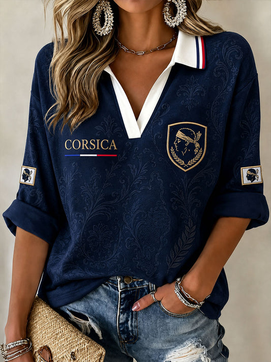 T-shirt Corsica à manches mi-longues et col en V pour femme