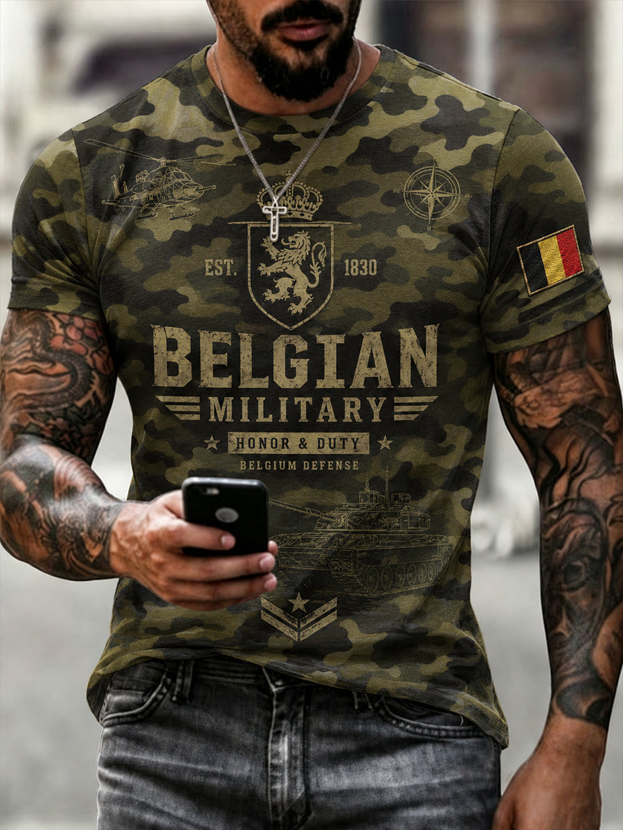 Tee-shirt homme à manches courtes imprimé camouflage militaire