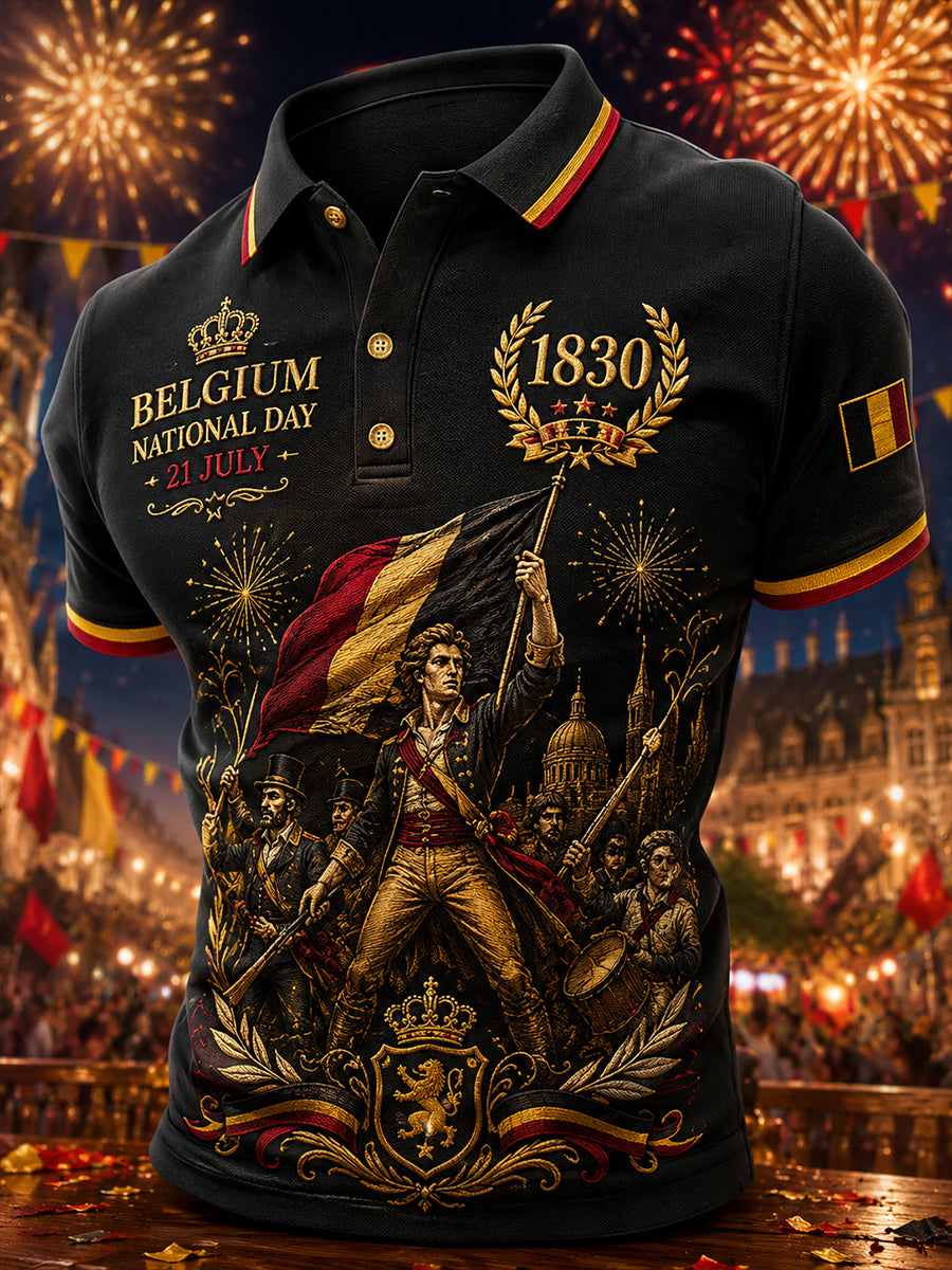 Polo à manches courtes pour homme, imprimé sur le thème de la Journée nationale