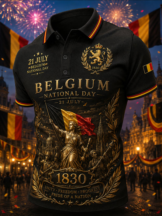 Polo à manches courtes imprimé sur le thème de la fête nationale Homme