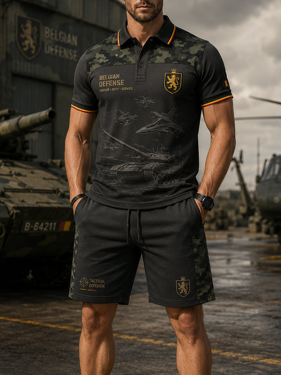 Polo Homme Manches Courtes Avec Imprimé Militaire Vintage