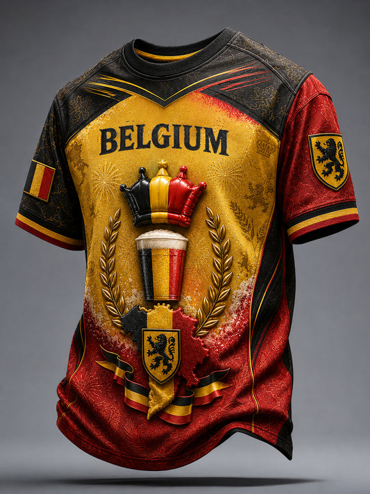 T-shirt à imprimé artistique pour la Fête nationale belge, modèle homme